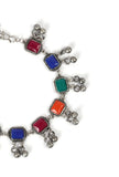 German Silver Multi Color Stone Work Partywear Pair Of Anklet