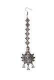 Silver Plated Partywear Trendy Shaped Square Bead Chain Maangtikka With Dangler Earring