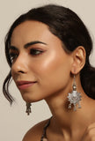 Silver Plated Partywear Trendy Shaped Square Bead Chain Maangtikka With Dangler Earring