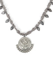 German Silver Designer Ganpati Pendant With Ghunghru Leaf Long Chain Necklace
