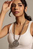 German Silver Designer Long Chain Ghunghru Bead Round Pendant