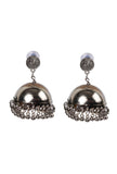 Tribal Afghani Oxidized Silver Plated Round Shaped Stud With Jhumka Earring