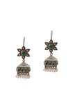 Antique Silver and Green Geometric Jhuma Earrings