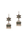 Antique Silver and Green Geometric Jhuma Earrings