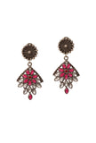 Roseate Bloom: Brass Oxidized Silver-Look Pink Flower Earring