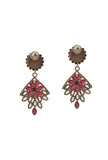 Roseate Bloom: Brass Oxidized Silver-Look Pink Flower Earring