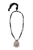 German Silver Lakshmi Pendant Necklace Set With Black Bead Dori & Jhumki