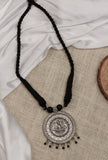 German Silver Laxmi Pendant With Mogra Bead Patua Dori Necklace