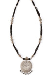 German Silver Lightweight Pendant Set Black Bead Dori Necklace & Jhumki Earrings