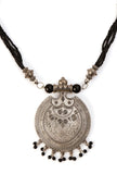 German Silver Lightweight Pendant Set Black Bead Dori Necklace & Jhumki Earrings