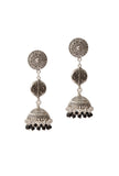 German Silver Lightweight Pendant Set Black Bead Dori Necklace & Jhumki Earrings