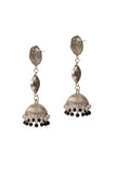 German Silver Lightweight Pendant Set Black Bead Dori Necklace & Jhumki Earrings