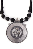 Rustic Charm: Ganesha Silver Pendant with Tribal Dori