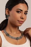 Elegant Green Stone Embellished Hasli And Earring Set