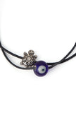 Adjustable Black Thread Anklet with German Silver Evil Eye & Silver-Plated Tortoise Charm