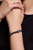 Adjustable Evil Eye Bracelet in German Silver with Black Beads