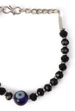 German Silver Evil Eye Bracelet with Black Beads & Adjustable Cord