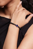 German Silver Evil Eye Bracelet with Black Beads & Adjustable Cord
