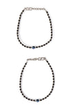 Pair of Nazariya Evil Eye Anklets with Black and Silver Beads
