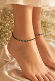 Pair of Nazariya Evil Eye Anklets with Black and Silver Beads