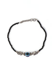 Pair of German Silver Anklets with Elephant Charm, Evil Eye, and Black Beads