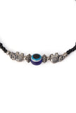 Pair of German Silver Anklets with Elephant Charm, Evil Eye, and Black Beads
