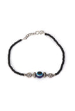 Pair of German Silver Flower Anklets with Evil Eye & Black Beads