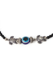 Pair of German Silver Anklets with Tortoise Charm, Evil Eye, and Black Beads