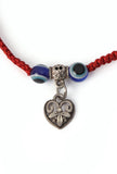 Evil Eye Red Thread Heart Charm Fabric Bracelet Adjustable Cord to Avoid Negative Energy