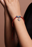 Evil Eye Red Thread Heart Charm Fabric Bracelet Adjustable Cord to Avoid Negative Energy