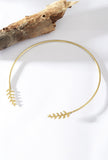 Dewdrop Leaf Open Necklace by Saagah by Tjori – handcrafted gold-plated brass open necklace with leaf and dewdrop design
