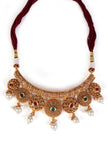 Nayantara Temple Heritage Kemp Necklace Set with Pearls