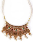 Kanmani Temple Heritage Kemp Necklace Set with Pearls