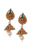 Kanmani Temple Heritage Kemp Necklace Set with Pearls