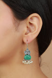 Pearl Cascade with Green Stone Earrings