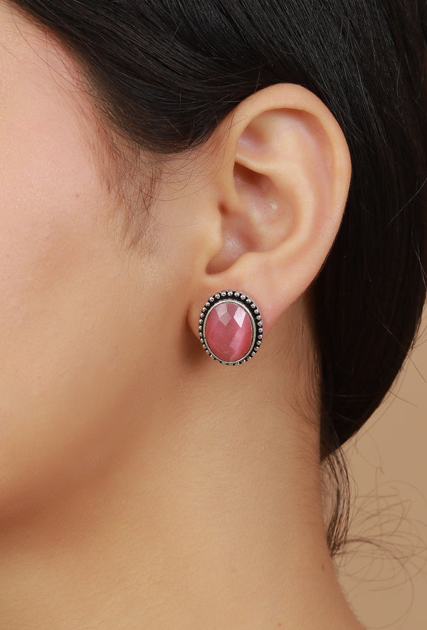 Pink Facet Silver Stud Earrings