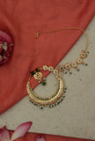 Green Kundan Crescent Nath with Pearl Drops