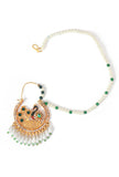 Peacock Green Kundan Nath with Pearl Chain
