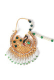 Peacock Green Kundan Nath with Pearl Chain