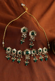 Ethnic emerald drop kundan necklace and earring set by Saagah by Tjori