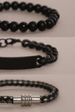 Black Onyx ID Chain Magnetic Clasp Bracelet Set of 3