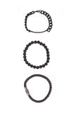 Black Onyx ID Chain Magnetic Clasp Bracelet Set of 3