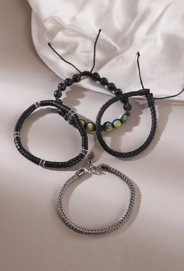Urban Mix Material Bracelet Set – Set of 4