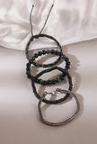 Silver Chain, Wood & Onyx Bracelet Collection - Set of 4