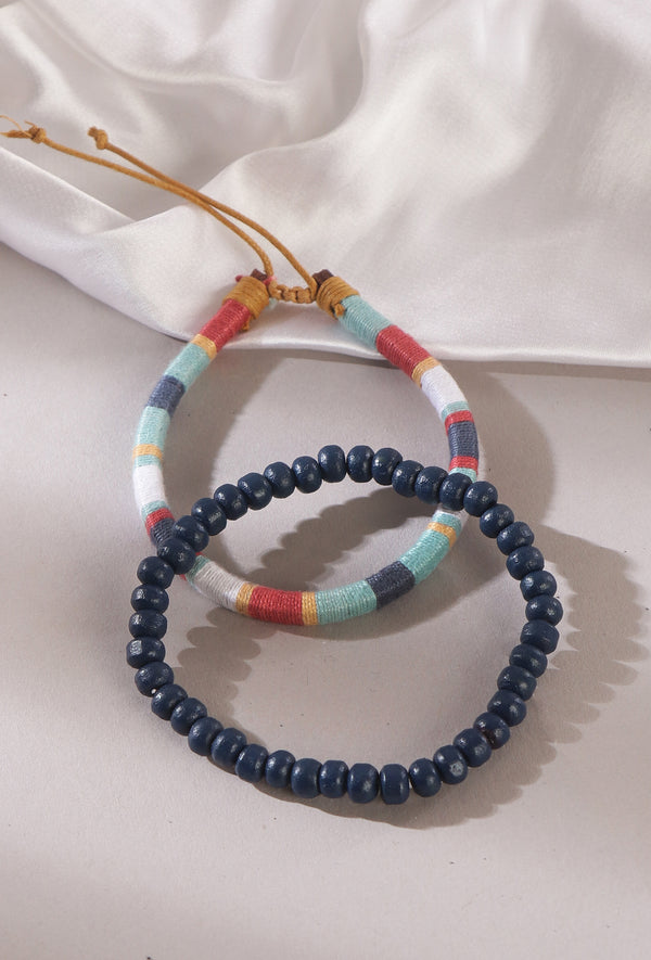 Urban Bohemian & Midnight Blue Wood Bracelet Duo