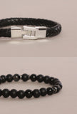 Steel Leather & Matte Black Onyx Bracelet Duo
