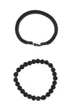 Steel Leather & Matte Black Onyx Bracelet Duo