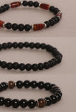 Matte Black Onyx Carnelian Agate & Black Agate Natural Stone Unisex Bracelets -Set Of 3