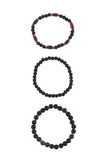 Matte Black Onyx Carnelian Agate & Black Agate Natural Stone Unisex Bracelets -Set Of 3