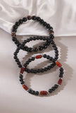 Matte Black Onyx Carnelian Agate & Black Agate Natural Stone Unisex Bracelets -Set Of 3